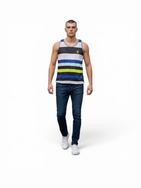 Nike Court Dri-FIT Striped Tennis Tank Top Men’s Medium Blue Black